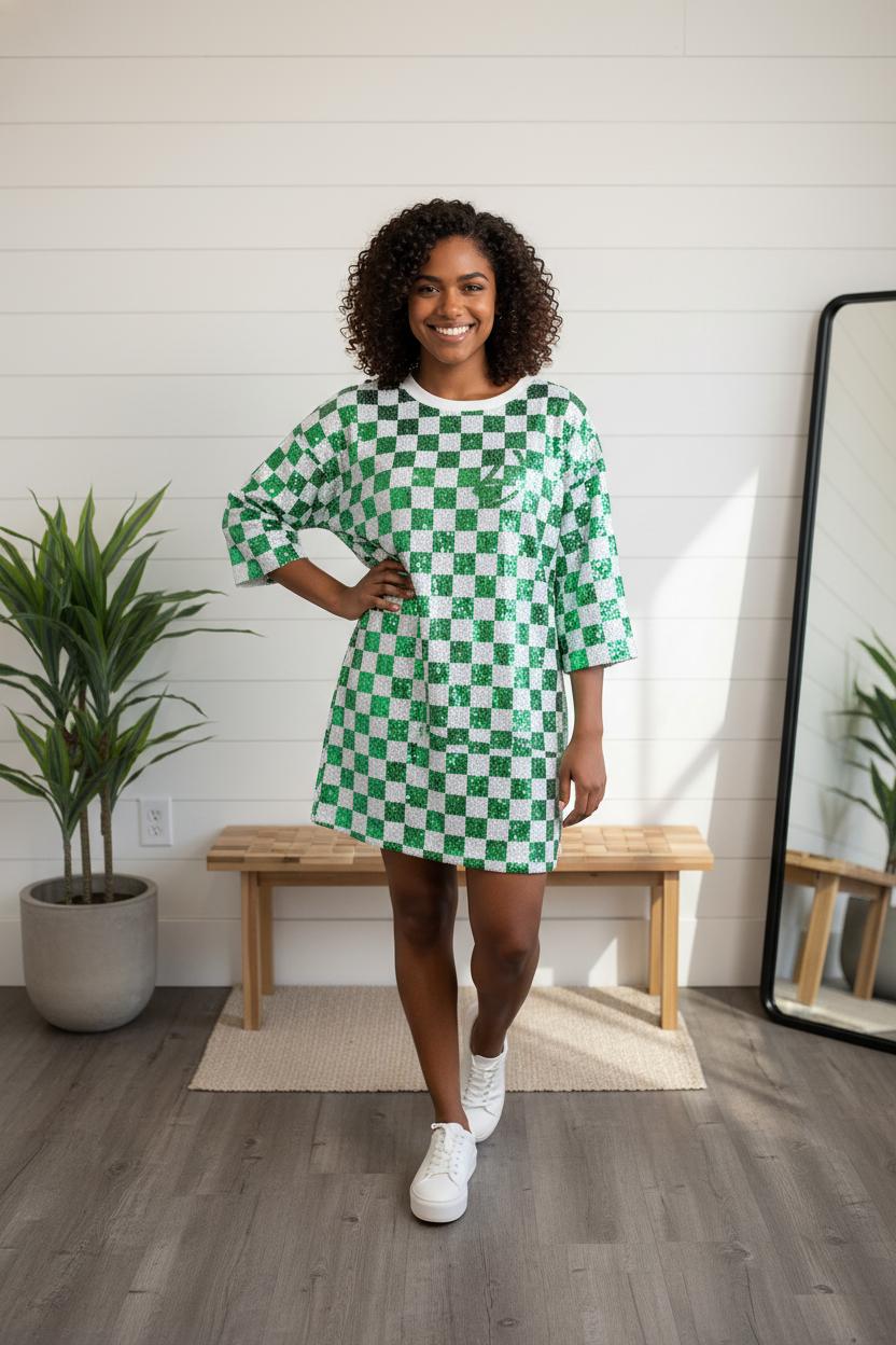 Checkered Sequined Oversized Jersey (O/S) - LOW STOCK