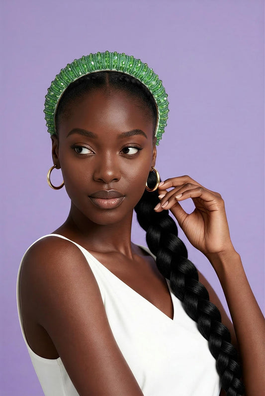 Green Rhinestone and Crystal Beaded Headband - LOW STOCK