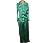 Emerald Green Poly Silk Pajamas with Iconic Links Logo