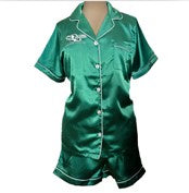Emerald Green Poly Silk Short Pajamas with Iconic Links Logo