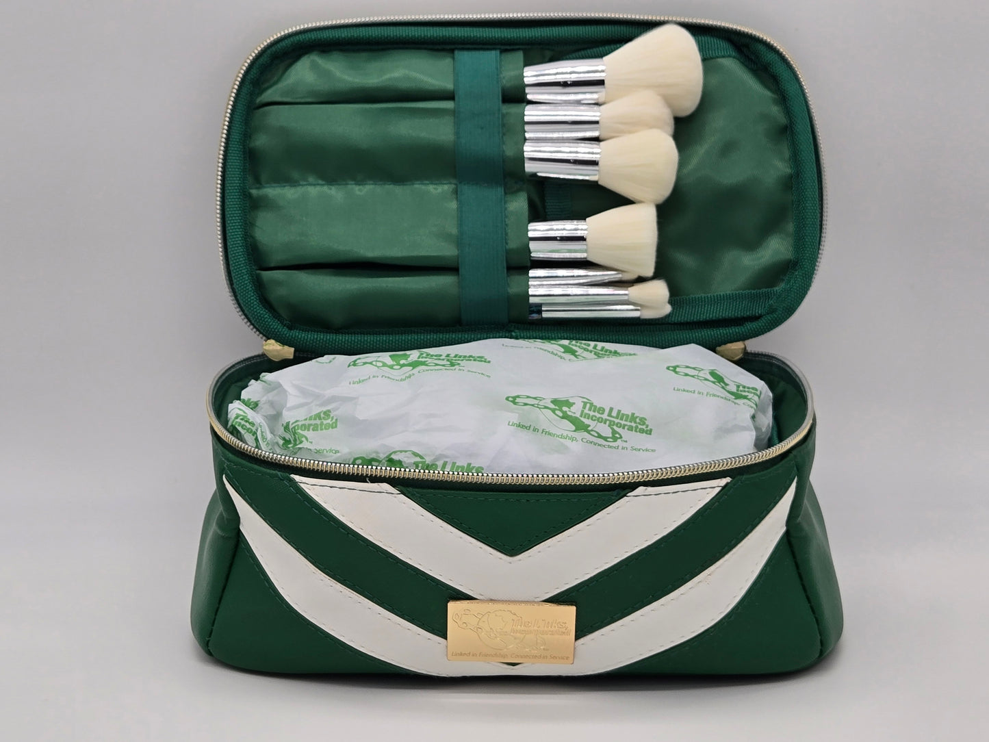 Large Green and White Cosmetic Bag