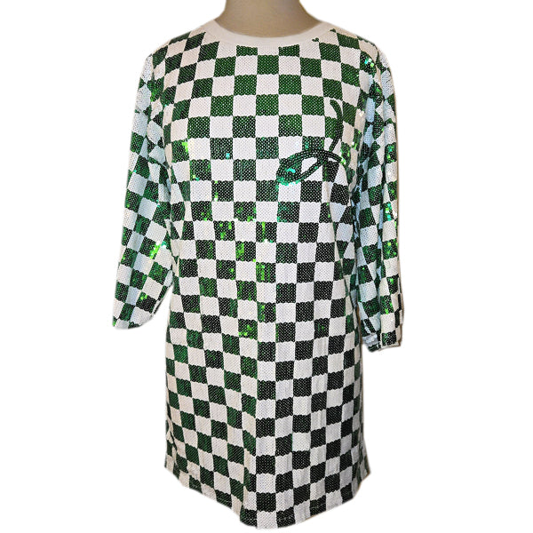 Green & White Checkered Sequined Oversized Jersey Style(O/S)