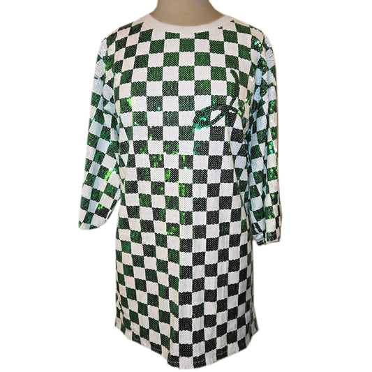 Green & White Checkered Sequined Oversized Jersey Style(O/S)