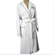 White Waffle-Patterned Robe with Green Trim and Embroidered Logo