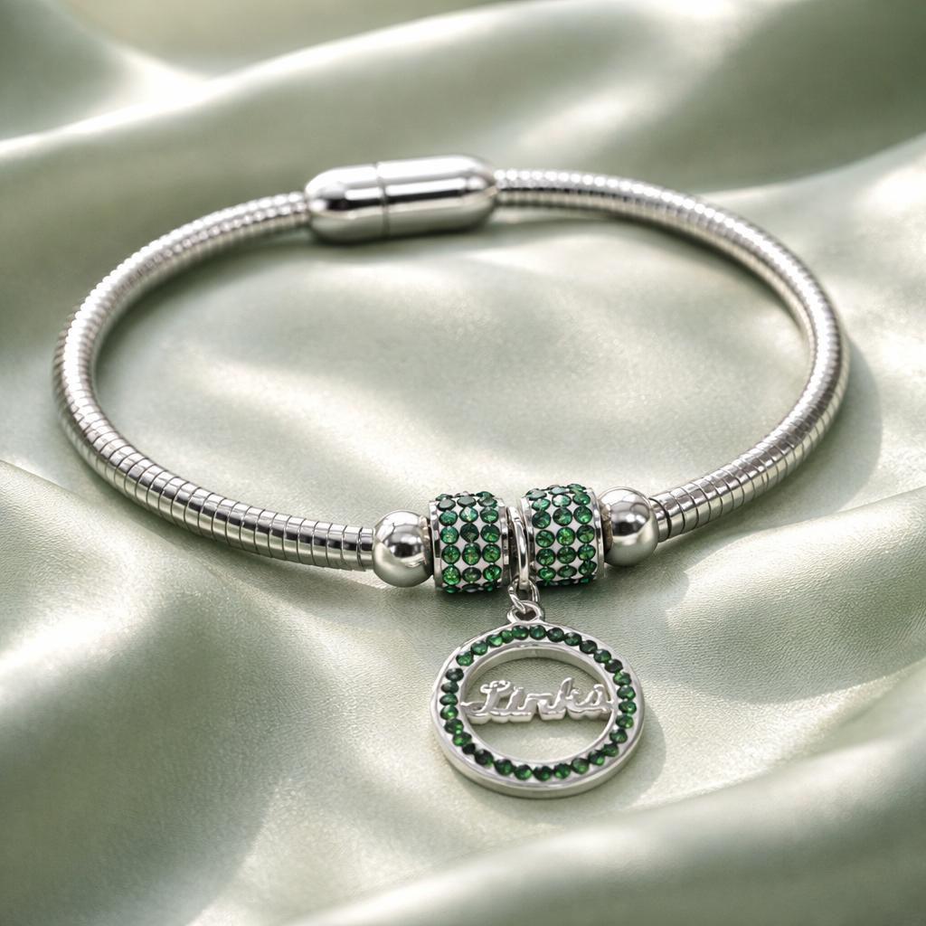 Silver Emerald Accented Charm Bracelet